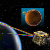 Illustration of telecommunication between cubesats in space.