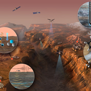Illustration of Martian surface with landers