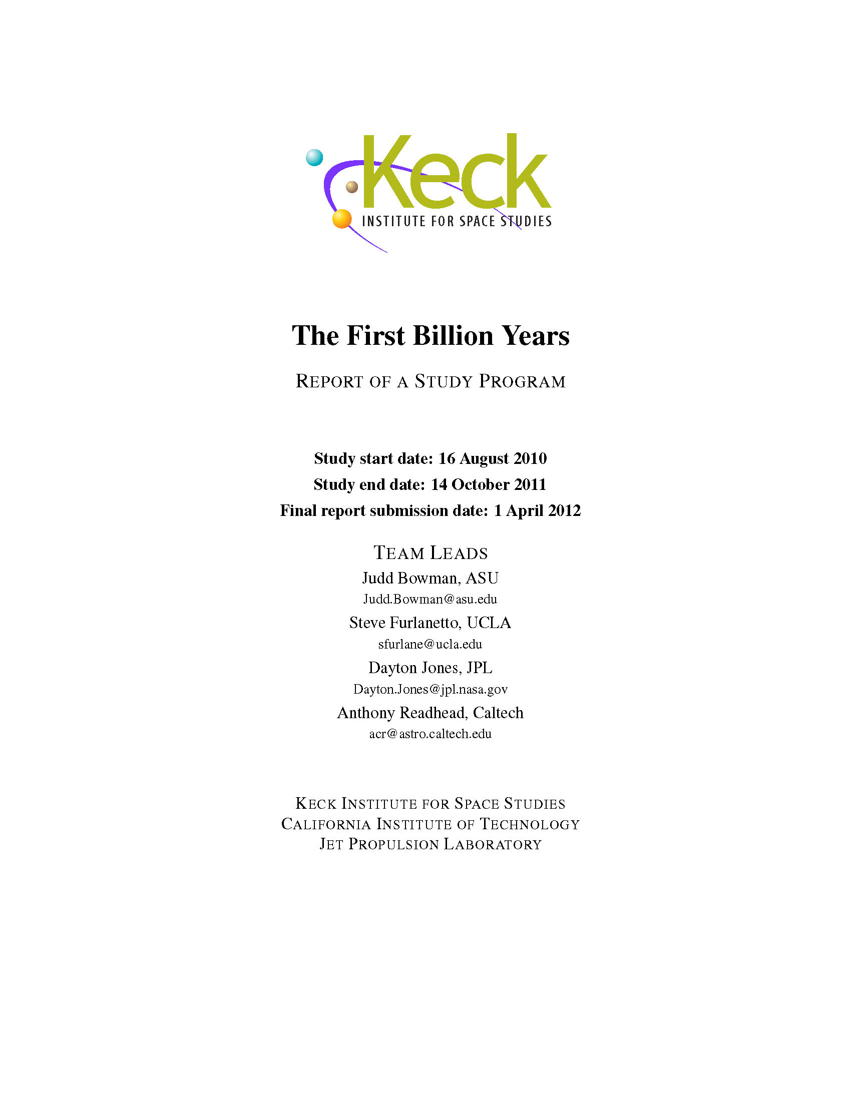 The First Billion Years