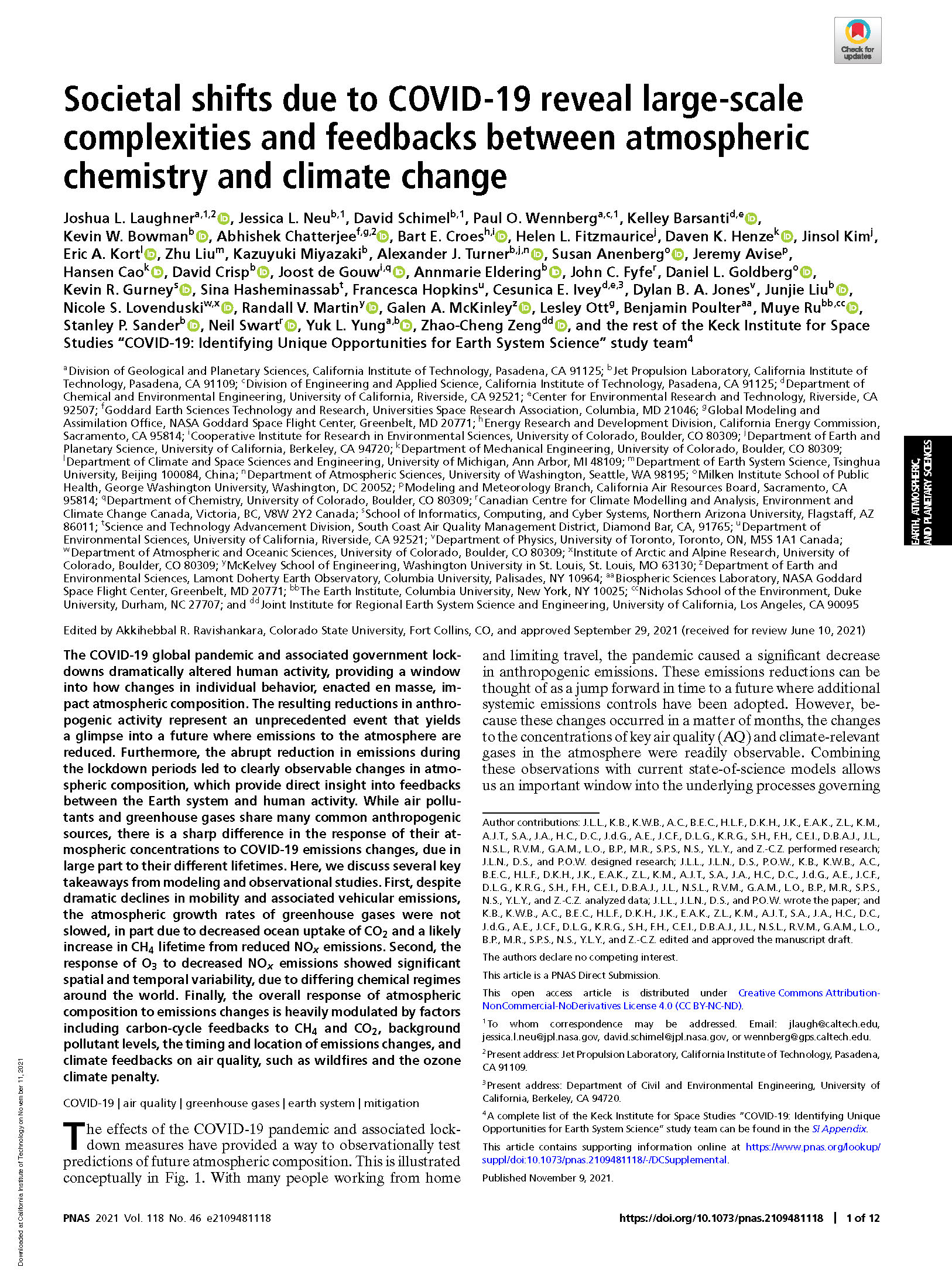 Societal Shifts due to COVID-19 Reveal Large-Scale Complexities and Feedbacks Between Atmospheric Chemistry and Climate Change