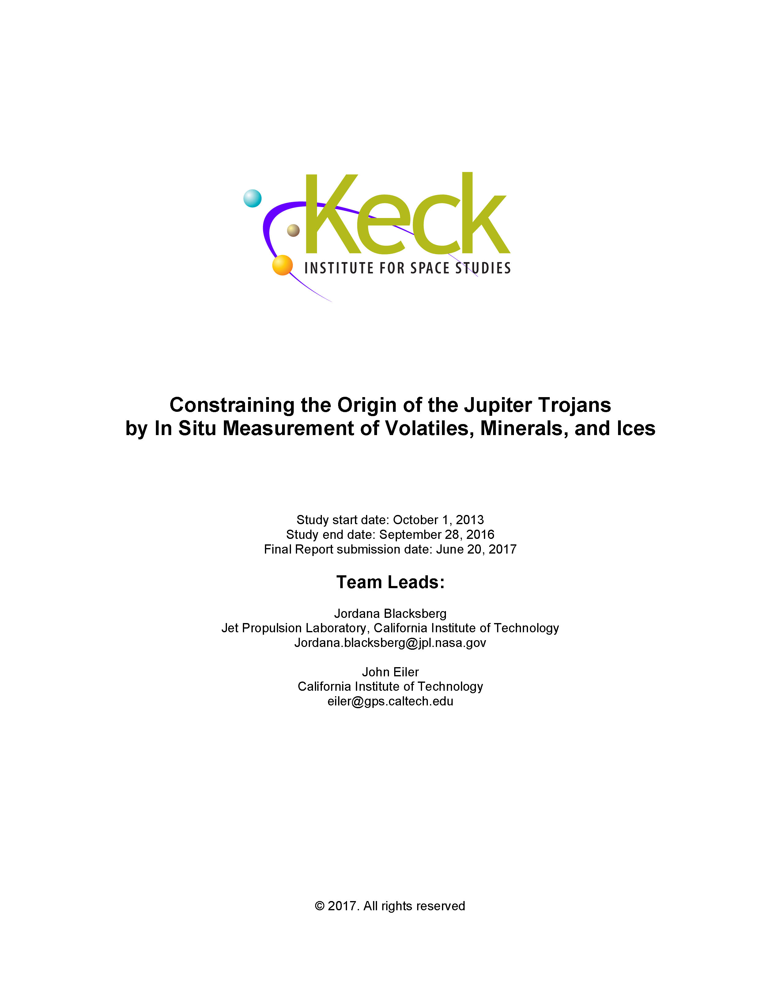 In Situ Science and Instrumentation for Primitive Bodies: Constraining the Origin of the Jupiter Trojans by in situ Measurement of Volatiles, Minerals, and Ices
(Technical Development)