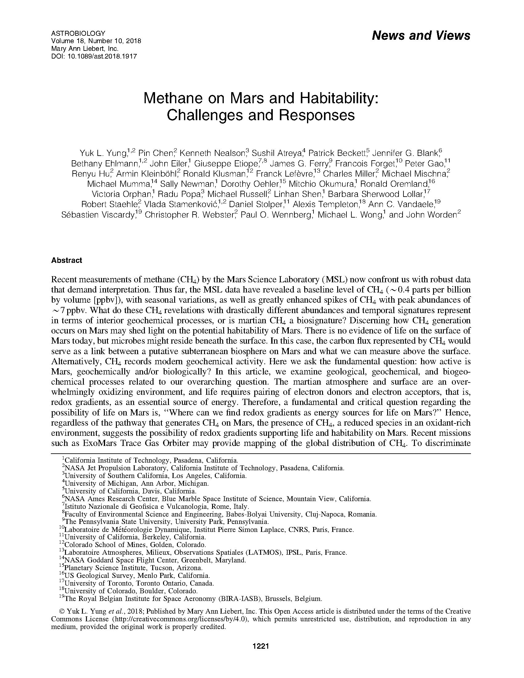Methane on Mars and Habitability: Challenges and Responses