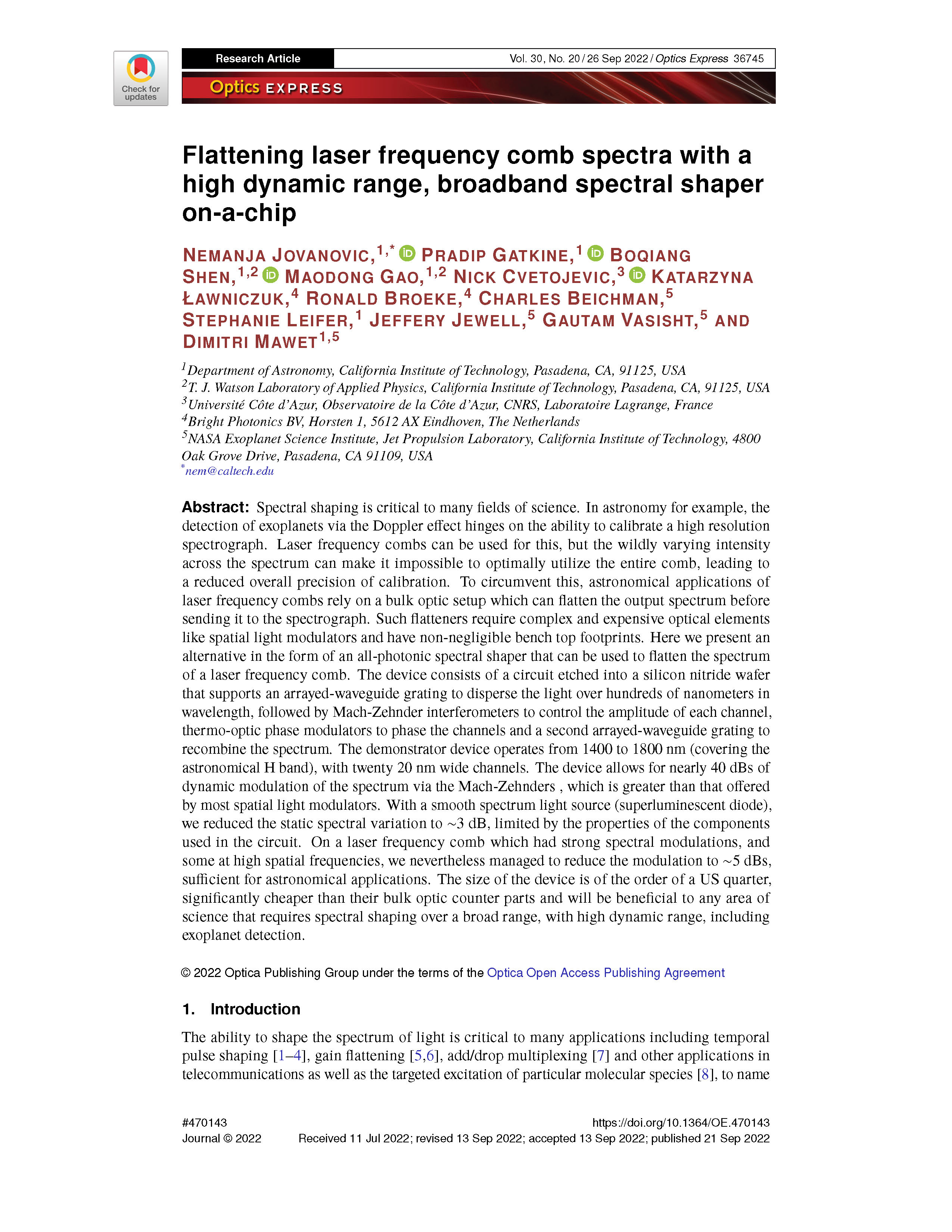 Development of a Compact, All-Photonic, Dynamic Laser Frequency Comb Spectrum Flattener (Technical Development)