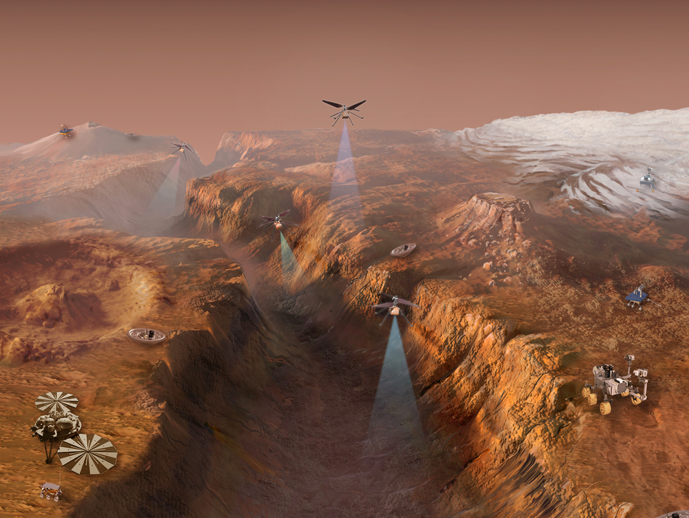 Image shows spacecrafts accessing the Martian Surface