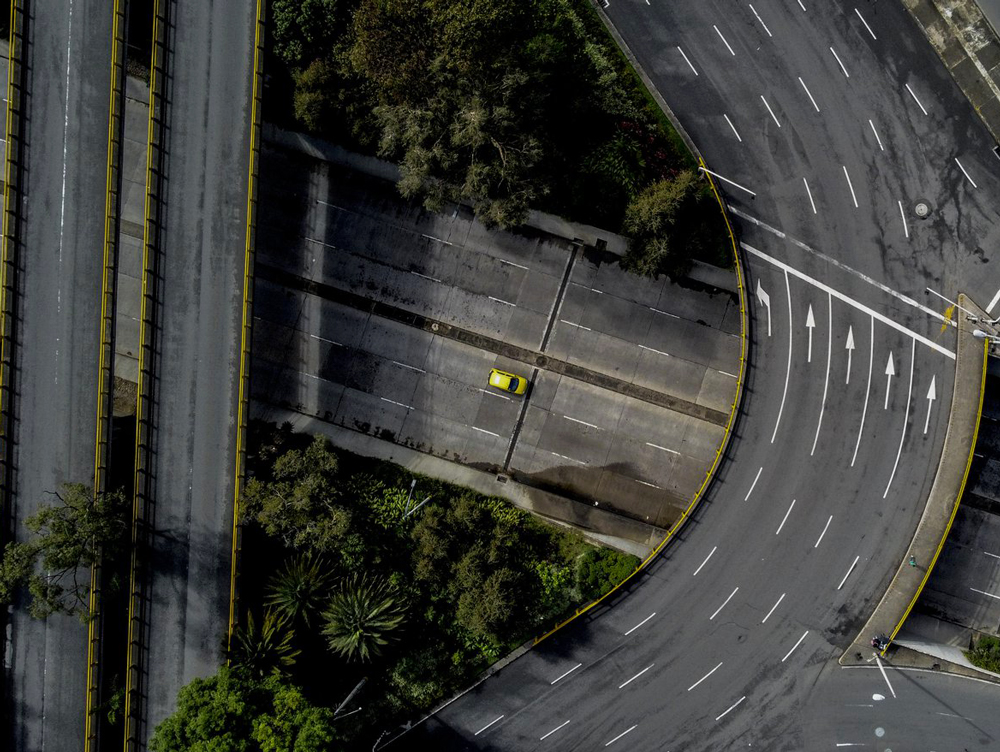 Almost-empty highways in Colombia during the pandemic.