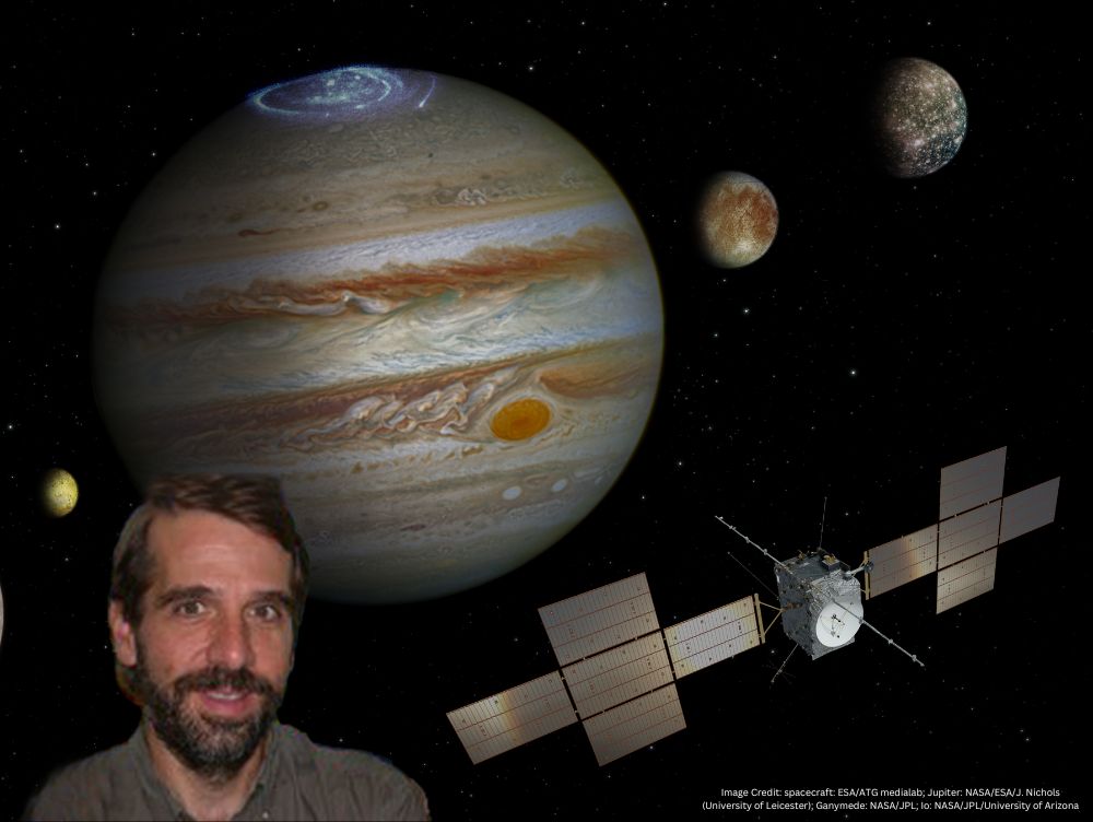 Dr. Jeffrey Plaut in front of the JUICE spacecraft entering the Jovian system