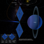 Illustration of a solar-powered spacecraft approaching Uranus