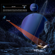 Illustration of a solar-powered spacecraft approaching Uranus