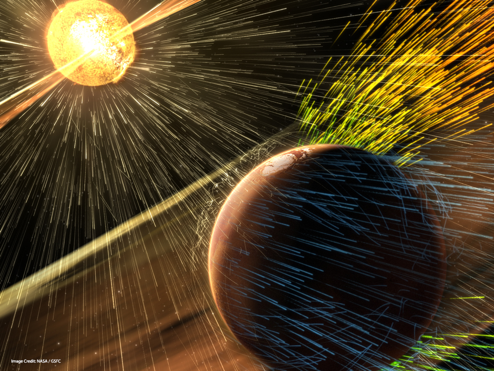 Exoplanet being hit with particles from a star