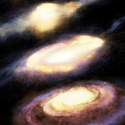 Illustration of Space-Time Observatory and Global Satellite Navigation Systems in space