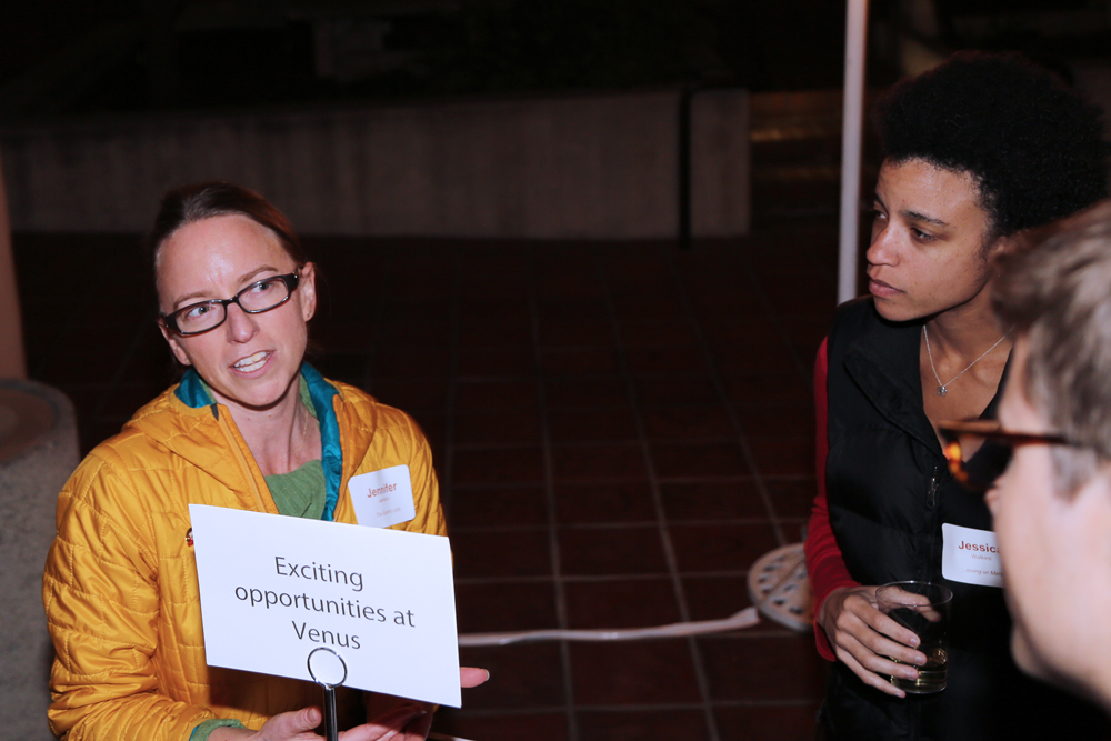 Description: Networking at the 2015 Space Connection: Jennifer Jackson, Jessica Watkins (GPS Chair's Postdoctoral Scholar; AGEP Fellow), and future Venusians