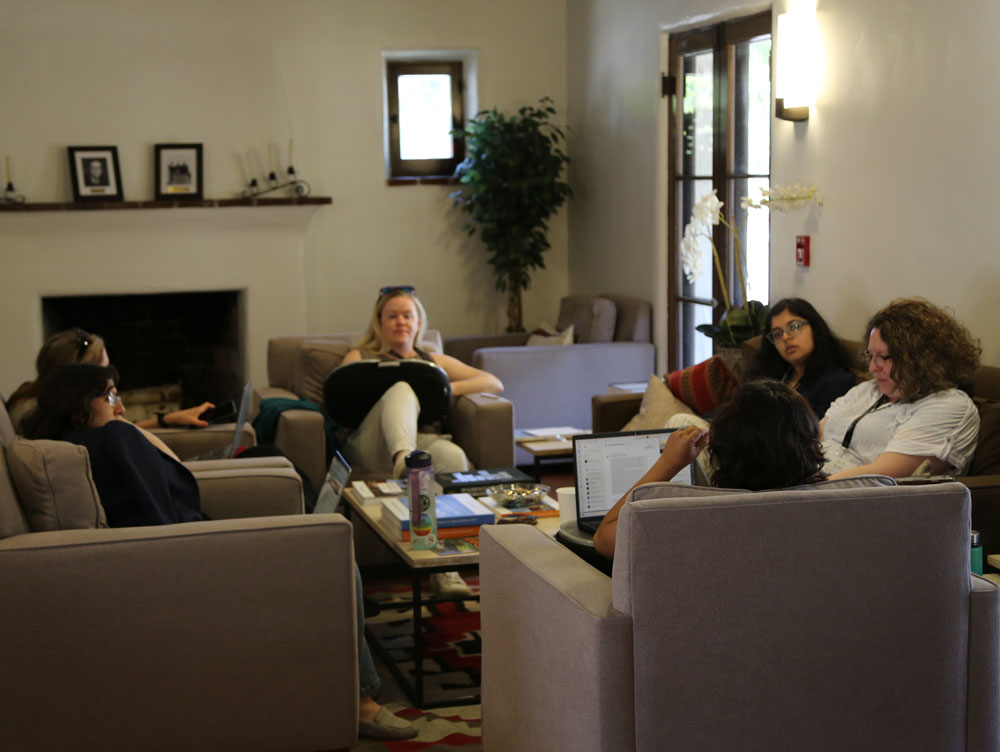 study participants discussing in lounge