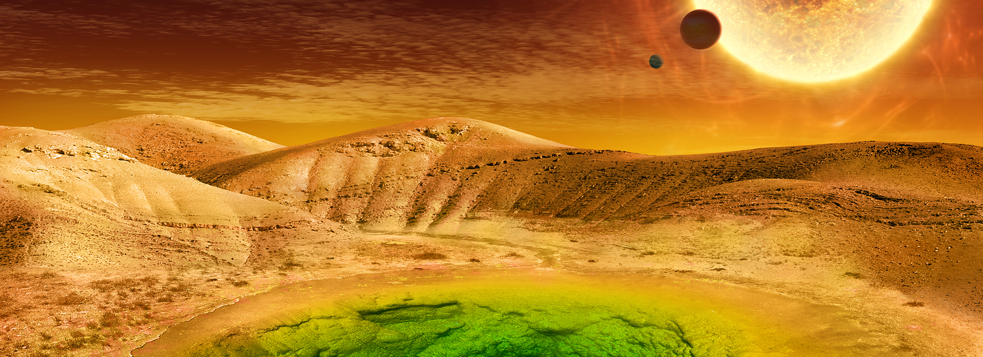 Illustration of a microhabitat on a surface of a planet