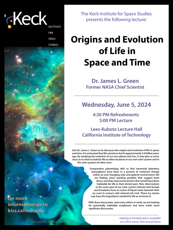Origins and Evolution of Life in Space and Time lecture poster