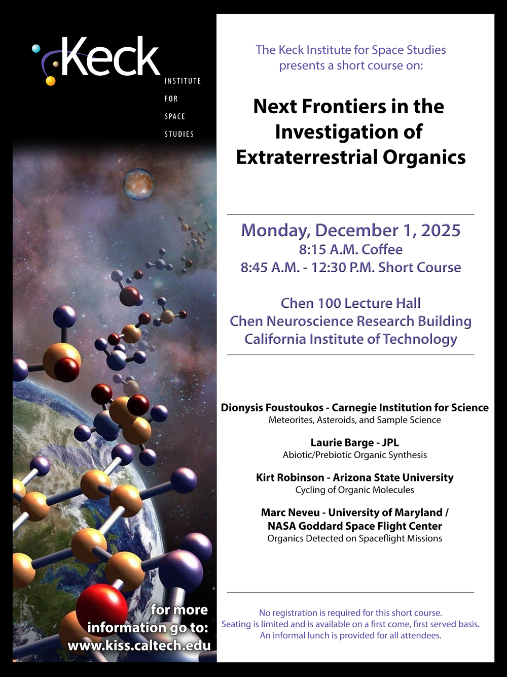 Next Frontiers in the Investigation of Extraterrestrial Organics  short course poster